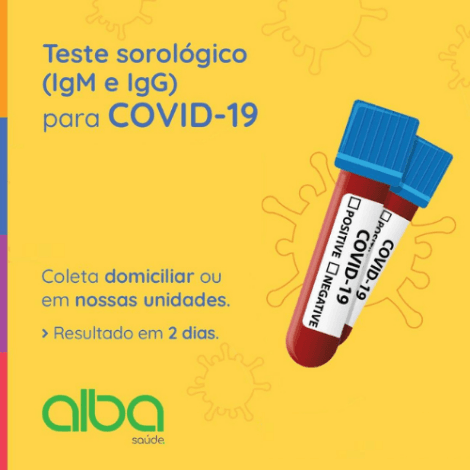 Alba Saúde | Sorologia IgM e IgG laboratorial ou domiciliar para COVID-19
