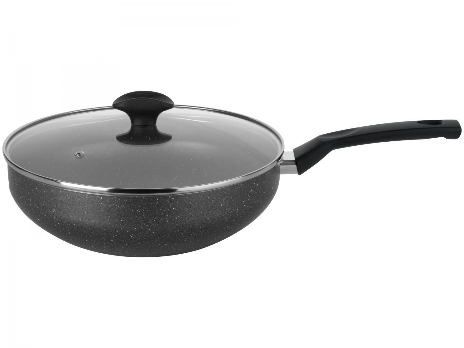 FRIGIDEIRA WOK 28 MINERALE ANTIADERENTE DE ALUMINIO COM TAMPA DE VIDRO
